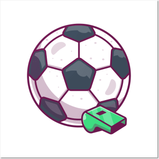 Soccer ball with whistle cartoon Posters and Art